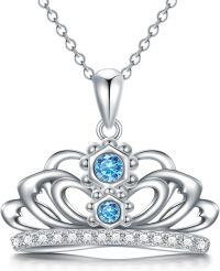 wholesale 925 Sterling Silver Blue Crystal Tiara Pendant Necklace Gift for Her-Crown 2