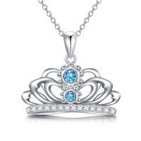 wholesale 925 Sterling Silver Crown Pendant Necklace Wholesale With Blue Gemstone-Crown 2