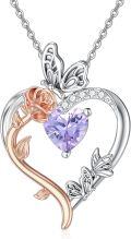 wholesale TOUPOP June Birthstone Necklace 925 Sterling Silver Rose Heart Alexandrite Necklace Heart Butterfly Pendant Necklace Jewelry Anniversary Birthday Christmas Gifts For Women Her Wife Girlfriend Mom -0-0