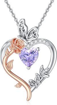 wholesale TOUPOP June Birthstone Necklace 925 Sterling Silver Rose Heart Alexandrite Necklace Heart Butterfly Pendant Necklace Jewelry Anniversary Birthday Christmas Gifts For Women Her Wife Girlfriend Mom -undefined