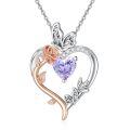 TOUPOP Sterling Silver Alexandrite Rose Heart Butterfly Pendant Necklace-0-0