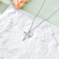 wholesale White Gold Plated 925 Sterling Silver Cubic Zirconia Cross Pendant Necklace for Women Girls  - Length: Adjustable from 46cm to 73cm (18~29)-0-2
