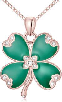 wholesale 925 Sterling Silver Green Jade Four-Leaf Clover Necklace for Women-Clover-Rose Gold