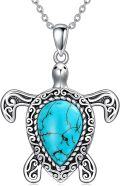 wholesale 925 Sterling Silver Turtle Pendant with Genuine Turquoise Necklace for Women Gifts-0-0