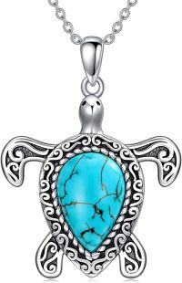 wholesale 925 Sterling Silver Turtle Pendant with Genuine Turquoise Necklace for Women Gifts-Turtle