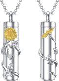 wholesale 925 Sterling Silver Sunflower and Hummingbird Cylinder Keepsake Urn Necklace with Chain - Memorial Jewelry for Ashes-0-0