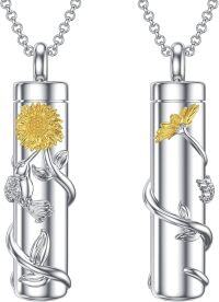 wholesale 925 Sterling Silver Sunflower and Hummingbird Cylinder Keepsake Urn Necklace with Chain - Memorial Jewelry for Ashes-Hummingbird Bar