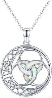 wholesale 925 Sterling Silver Celtic Trinity Knot Opal Moonstone Pendant Necklace for Women's Gifts-White Opal - Celtic Moon Viking Necklace