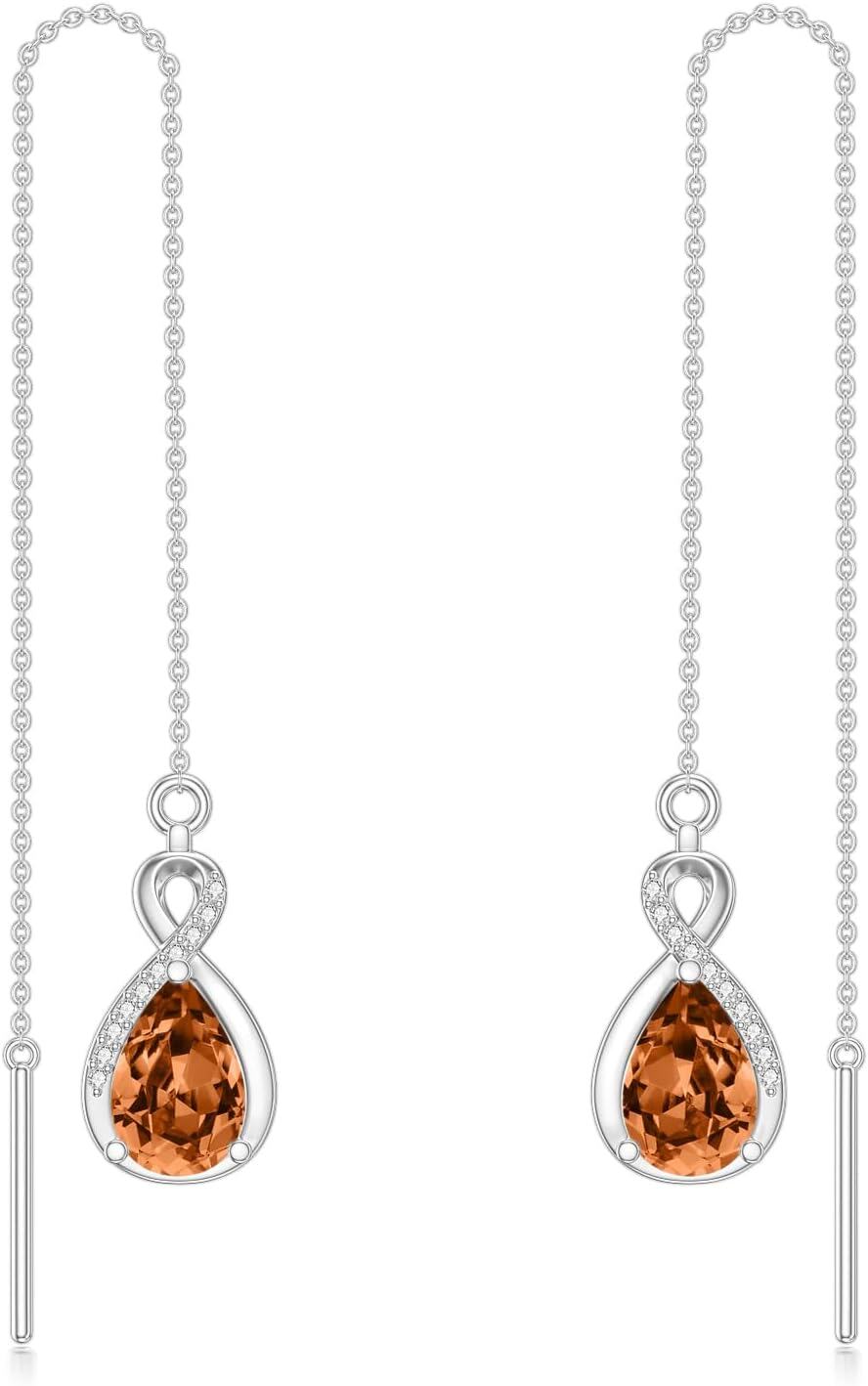 Sterling Silver 12 Birthstone Infinity Threader Drop Earrings for Women-11-Nov-Citrine