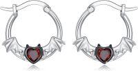 wholesale 925 Sterling Silver Bat Heart Red Crystal Hypoallergenic Hoop Earrings-Bat Hoop Earrings
