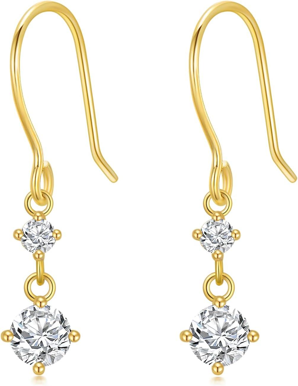 14K Gold Moss Agate Moissanite Leverback Drop Dangle Earrings for Women-0-0