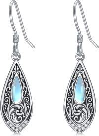 wholesale 925 Sterling Silver Teardrop Moonstone & Turquoise Dangle Earrings-Moonstone