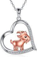 wholesale 925 Sterling Silver Heart Shaped Goat Pendant Necklace with Cubic Zirconia Accents for Women Girls Gifts Jewelry-0-0