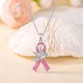 wholesale 925 Sterling Silver Breast Cancer Awareness Pink Ribbon Dove Pendant Necklace-0-1
