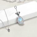 wholesale 925 Sterling Silver Teardrop Blue Glass Butterfly & Flower Keepsake Pendant Necklace-0-2