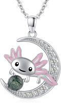 wholesale 925 Sterling Silver Green Moss Agate Moon Axolotl Pendant Necklace for Women's -0-0