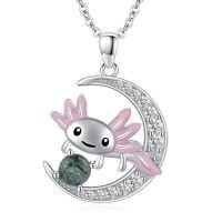 wholesale 925 Sterling Silver Green Moss Agate Moon Axolotl Pendant Necklace for Women's -D01 - Axolotl (Moss Agate)