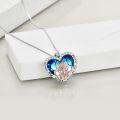 wholesale 925 Sterling Silver Heart-Shaped Blue Crystal Pendant Necklace with Angels and Always My Sister Forever my Friend Inscription - Gifts for Sisters/Mom/Daughter-0-4