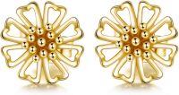 wholesale 14K Gold Heart-Shaped Floral Stud Earrings for Women - Delicate Fine s-Heart Shape Petals flower
