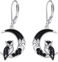 wholesale 925 Sterling Silver Crescent Moon Owl Earrings Witchy Halloween s for Women-Crescent Owl Earrings