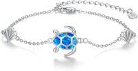 wholesale 925 Sterling Silver Blue Fire Opal Sea Turtle Shell Charm Bracelet for Women 7-8 Adjustable Chain Hypoallergenic Gift Boxed-Turtle Bracelet