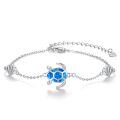 wholesale 925 Sterling Silver Blue Fire Opal Sea Turtle Shell Charm Bracelet for Women 7-8 Adjustable Chain Hypoallergenic Gift Boxed-0-0
