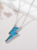 wholesale 925 Sterling Silver Blue Turquoise Thunderbolt Pendant Necklace for Women Men  48cm Chain Length-0-4