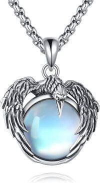 wholesale 925 Sterling Silver Moonstone Raven Pendant Gothic Jewelry for Women and Men -Raven