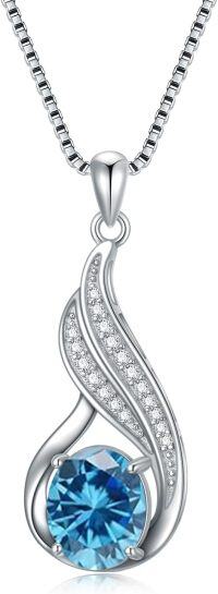 wholesale Sterling Silver Gemstone Birthstone Infinity Pendant Necklace-aquamarine zirconia