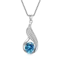 wholesale 925 Sterling Silver Gemstone Birthstone Infinity Pendant Necklace-aquamarine zirconia