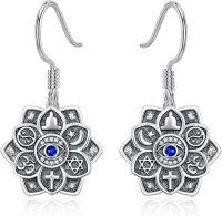 wholesale 925 Sterling Silver Lotus Flower Drop Earrings with Evil Eye and Religious Symbols - Hypoallergenic  for Her-Lotus Flower