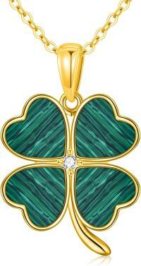 wholesale 925 Sterling Silver Malachite and Cubic Zirconia Accent Four-Leaf Clover Necklace for Women-Clover-Malachite