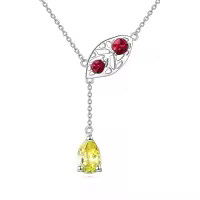 wholesale 925 Sterling Silver Ladybug & Yellow Stone Pendant Lariat Necklace for Women-Ladybug