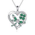 wholesale 925 Silver Dragonfly Heart Pendant Necklace With Green Crystal And Clear Zircon-0-0