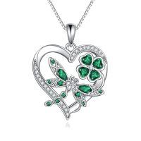wholesale 925 Silver Dragonfly Heart Pendant Necklace With Green Crystal And Clear Zircon-Dragonfly Necklace