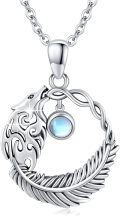 wholesale 925 Sterling Silver Moonstone Viking Wolf Pendant Necklace for Women-0-0