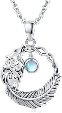 wholesale 925 Sterling Silver Moonstone Viking Wolf Pendant Necklace for Women-Wolf Moonstone Necklace - Silver