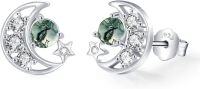 wholesale 925 Sterling Silver Green Moss Agate Moon & Stars Stud Earrings Celestial s for Women Girls-02-Moon(Moss Agate)