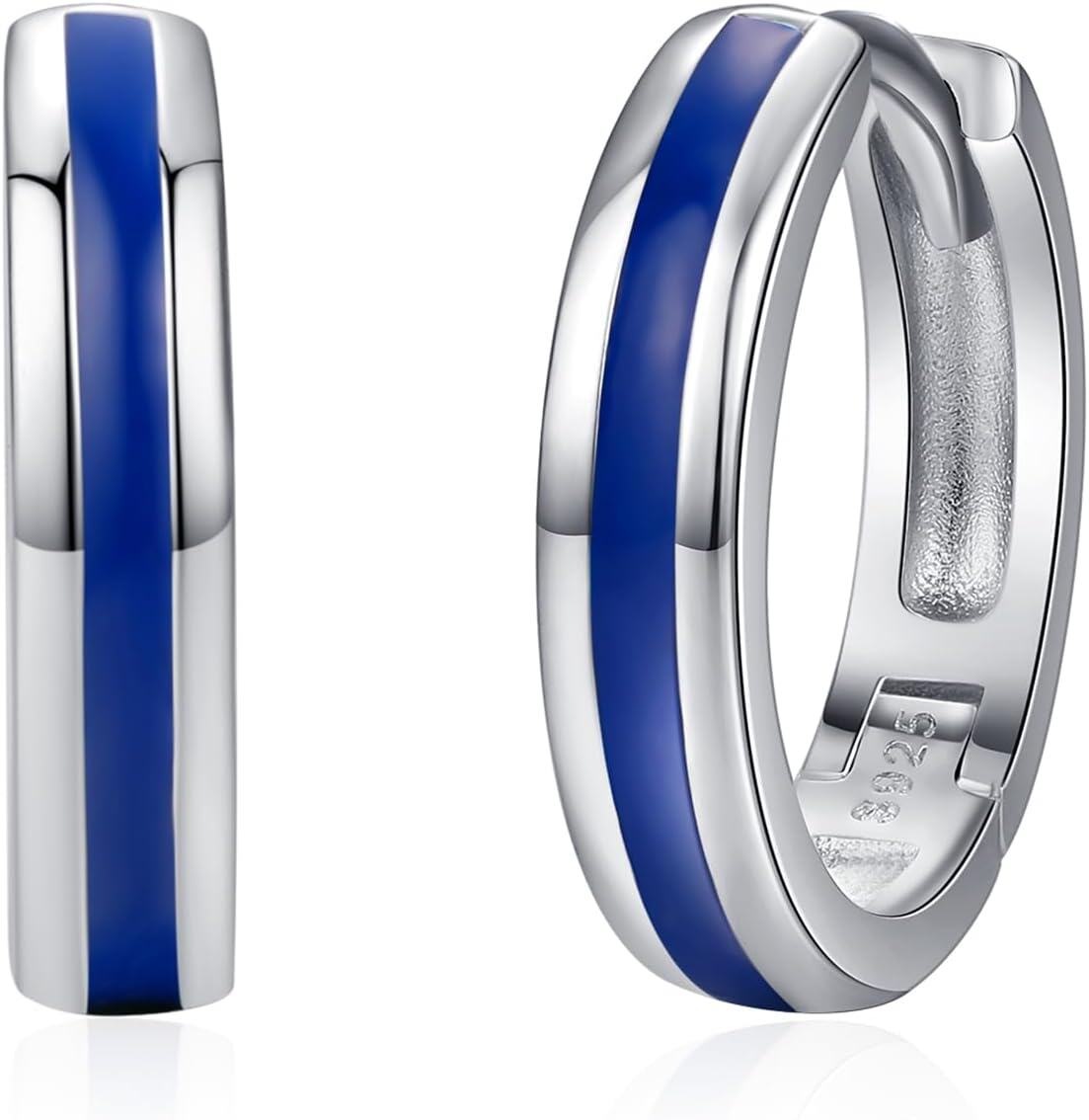 Sterling Silver Blue Opal Huggie Hoop Earrings for Men Women-0-1