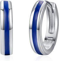 wholesale 925 Sterling Silver Blue Opal Inlay Huggie Hoop Earrings for Men & Women-Blue Oil Drop