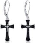 wholesale 925 Sterling Silver Jesus Cross Leverback Earrings for Women and Men - Christian Crucifix -0-1