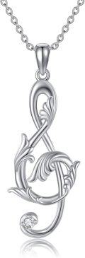 wholesale 925 Sterling Silver Treble Clef Cubic Zirconia Pendant Necklace-0-0