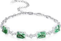 wholesale Sterling Silver Baguette Birthstone Bracelet for Women Mom Grandma-Emerald