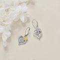 wholesale 925 Sterling Silver Heart-Shaped Sunflower Leverback Earrings with Leaves and Crystal Centerpiece-0-3