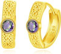 wholesale 925 Sterling Silver Celtic Knot Purple Crystal Hoop Earrings for Men & Women-14-CZ Hoop Earrings Gold