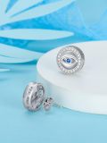 wholesale 925 Sterling Silver 925 Evil Eye Blue Crystal Stud Earrings with CZ Halo and Post Backs for Women-0-3