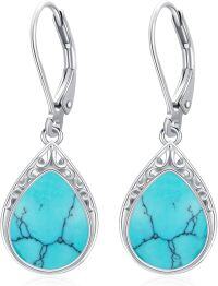 wholesale Sterling Silver Celtic Filigree Teardrop Leverback Earrings for Women Mom Gift-Turquoise