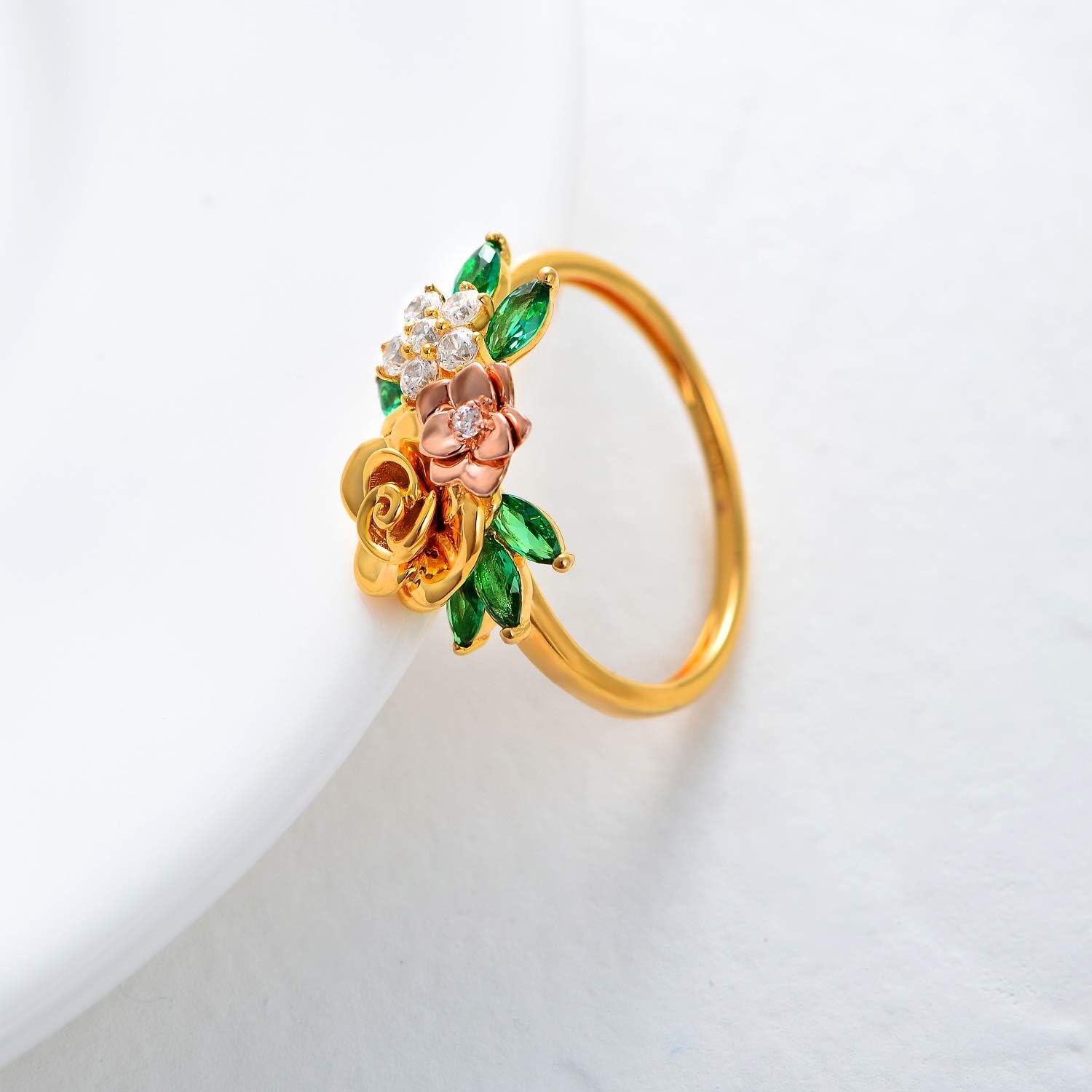 Gold Moissanite 10k Rose Flower Ring for Women Anniversary Gift-0-2