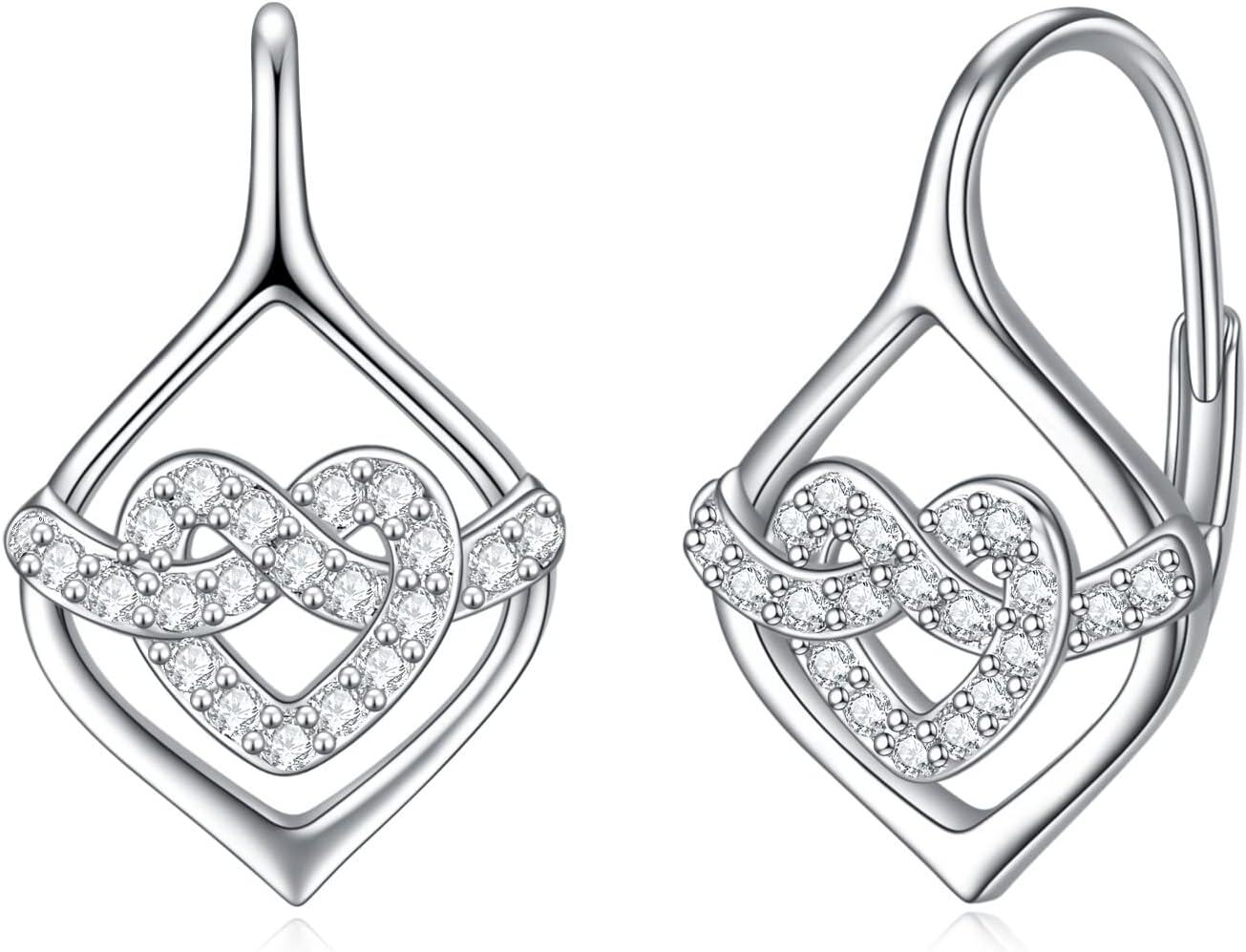 Sterling Silver Leverback Dangle Drop Hoop Earrings for Women Birthday Anniversary Christmas Gifts-0-0