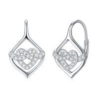 wholesale 925 Sterling Silver Heart Knot Cubic Zirconia Drop Earrings White Gold Plated-07-Leverback-Heart Knot